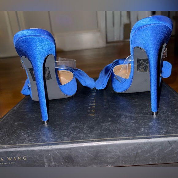 AZALEA WANG Satin Navy Blue Bow Slip On Heel - Picture 3 of 7